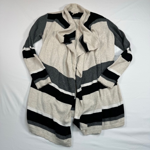 Loft Striped Long Sleeve Open Cardigan Womens Size XS Cream Black Grey - Picture 1 of 7